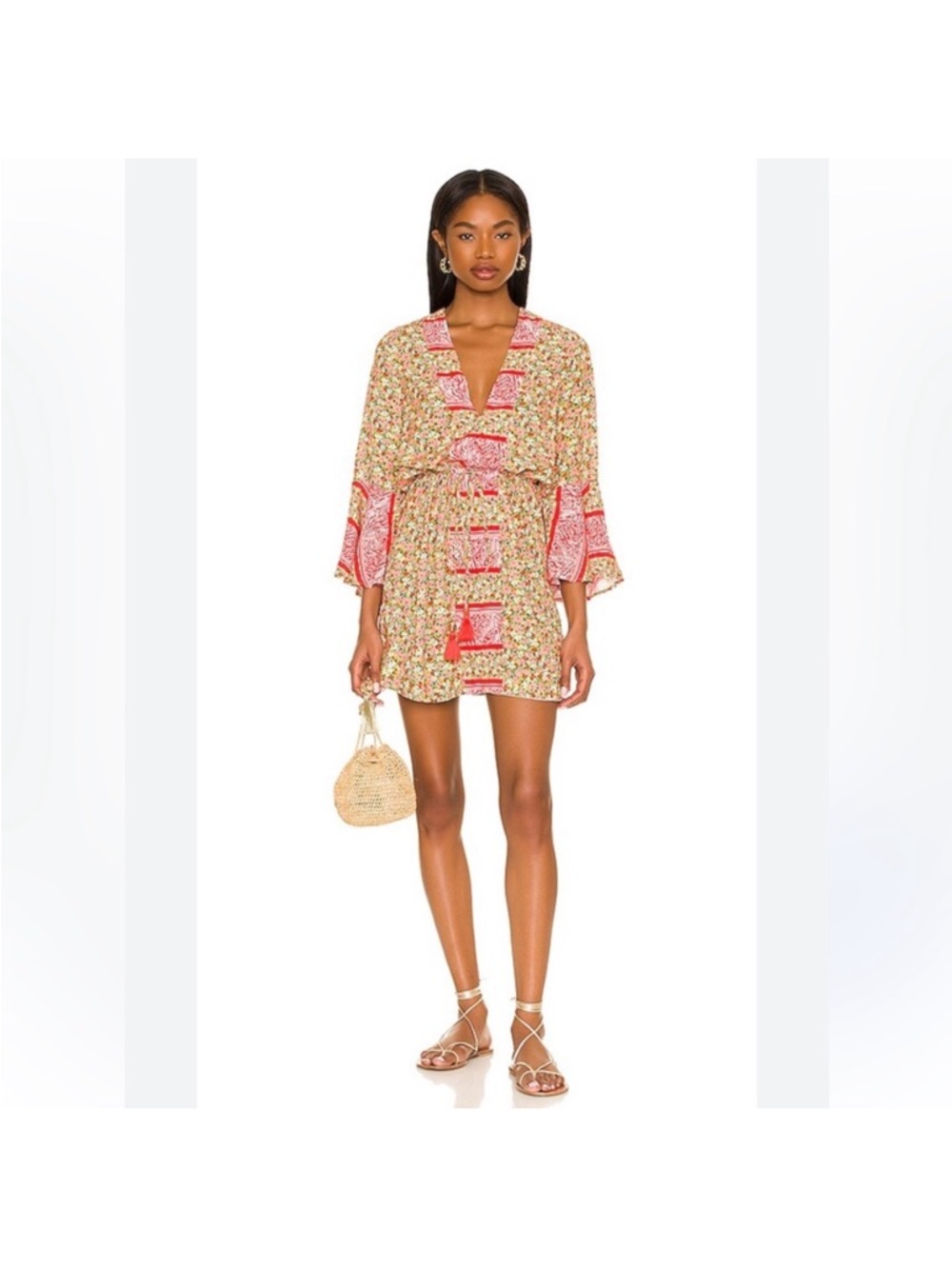 Maaji Joy Caftan swim pool coverup dress tassel bell sleeves cherry blossom M